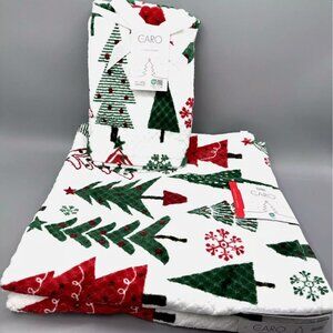 4pc Caro Christmas Tree Snowflake 2 Bath 2 Hand Towel Set Green Red White Cotton